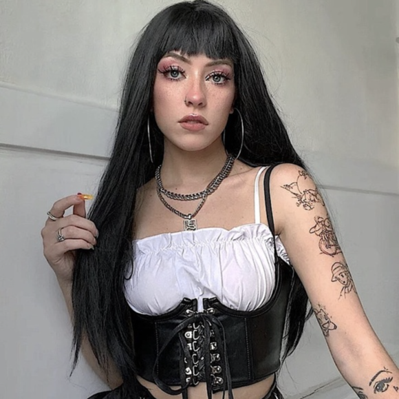 Black Leather Corset Tops